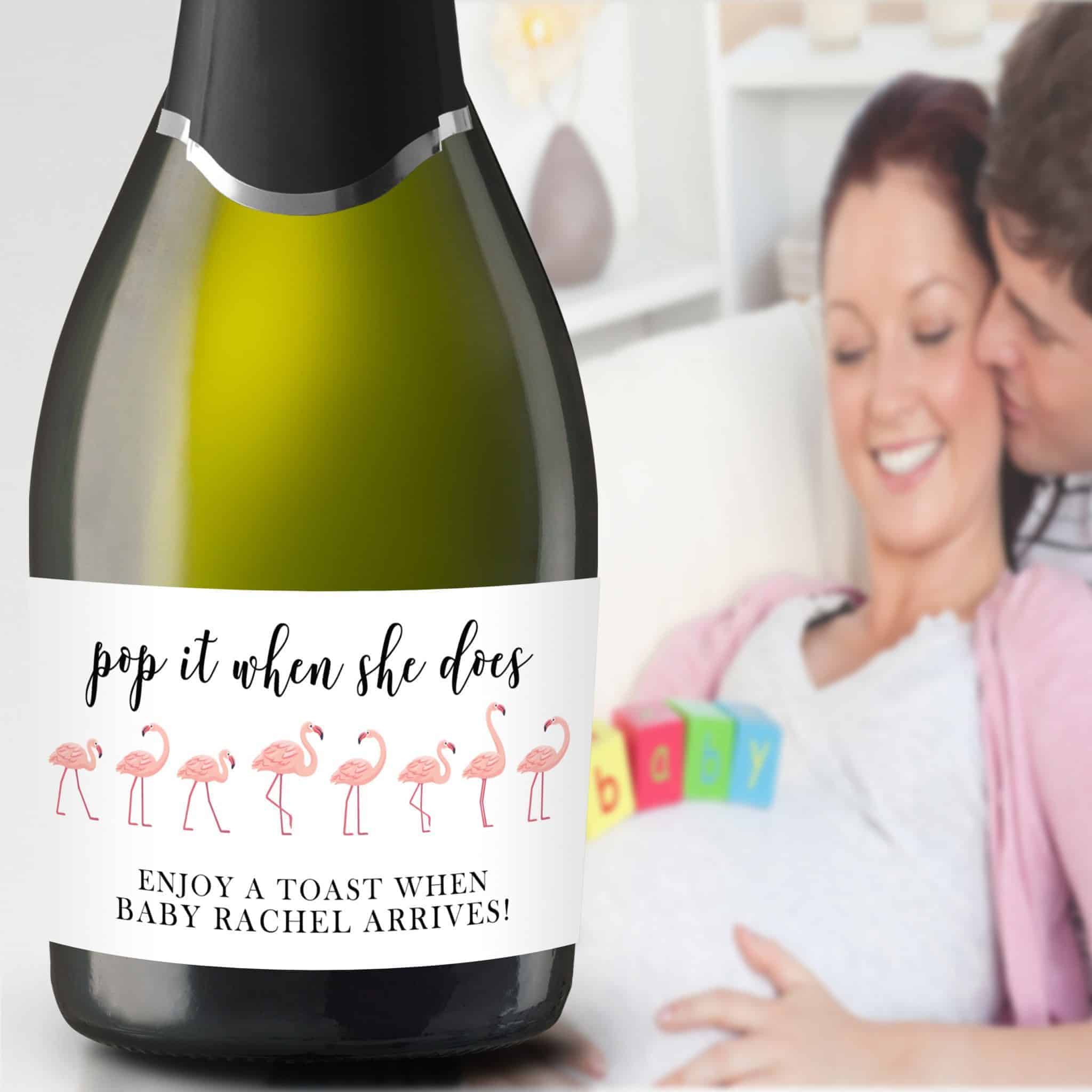 Mini Champagne Bottle Labels for Baby ShowerPop it When She Does Floral Design Set of 8 Mini Champagne Label Stickers